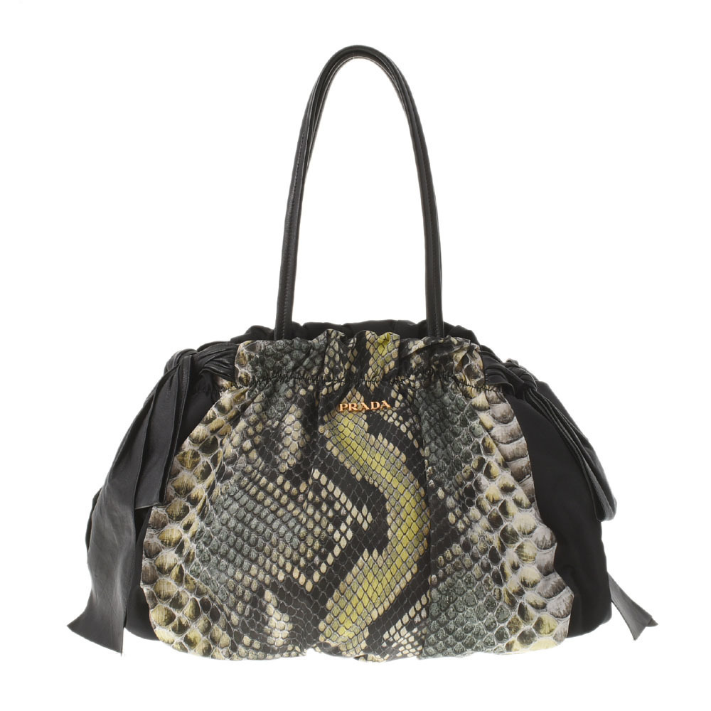 Prada Pattern Python Tote Black Bag Nylon - image 1